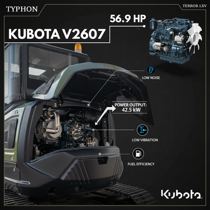 TYPHON TERROR LXV 6.6 Ton Mini Excavator Kubota V2607 56.9HP AC/Heater Cabin Boom Swing Two Speed Travel 0.23m³ Bucket  Heavy Duty Construction Machine