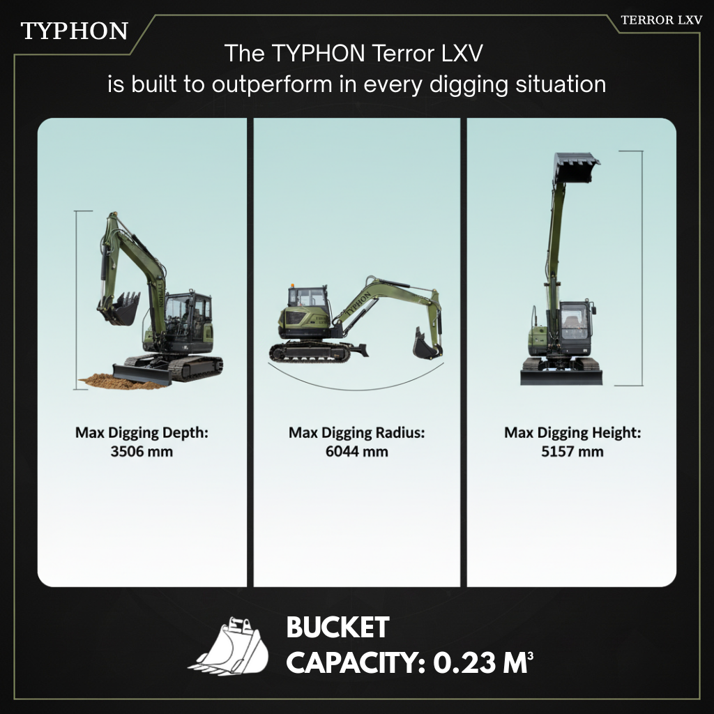 TYPHON TERROR LXV 6.6 Ton Mini Excavator Kubota V2607 56.9HP AC/Heater Cabin Boom Swing Two Speed Travel 0.23m³ Bucket  Heavy Duty Construction Machine