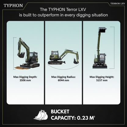 TYPHON TERROR LXV 6.6 Ton Mini Excavator Kubota V2607 56.9HP AC/Heater Cabin Boom Swing Two Speed Travel 0.23m³ Bucket  Heavy Duty Construction Machine
