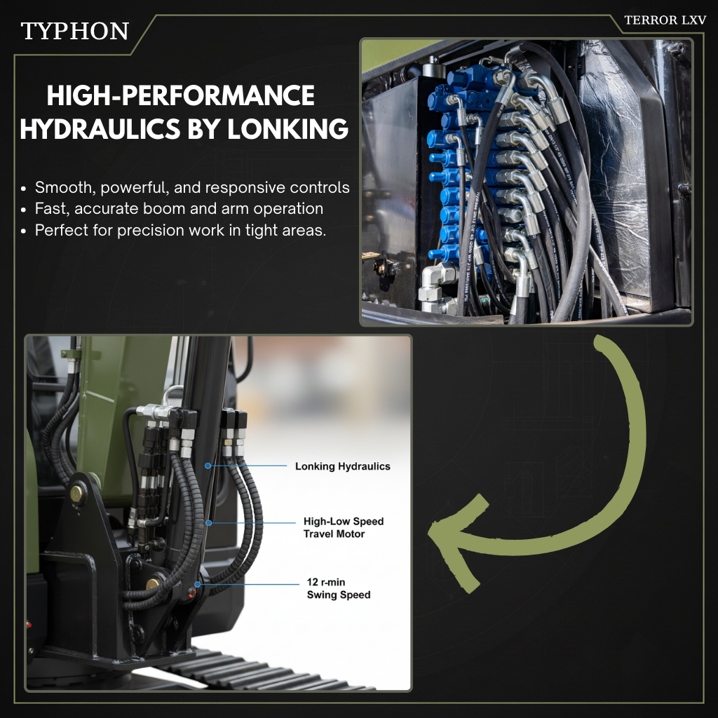 TYPHON TERROR LXV 6.6 Ton Mini Excavator Kubota V2607 56.9HP AC/Heater Cabin Boom Swing Two Speed Travel 0.23m³ Bucket  Heavy Duty Construction Machine