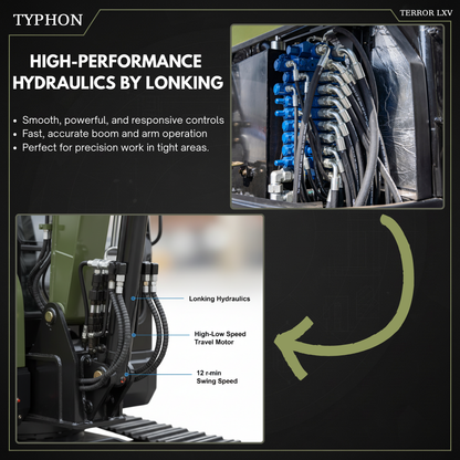 TYPHON TERROR LXV 6.6 Ton Mini Excavator Kubota V2607 56.9HP AC/Heater Cabin Boom Swing Two Speed Travel 0.23m³ Bucket  Heavy Duty Construction Machine