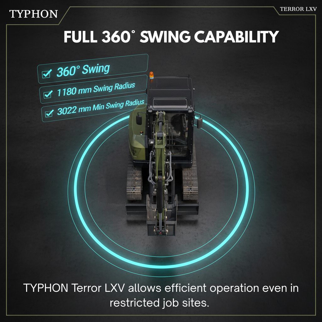 TYPHON TERROR LXV 6.6 Ton Mini Excavator Kubota V2607 56.9HP AC/Heater Cabin Boom Swing Two Speed Travel 0.23m³ Bucket  Heavy Duty Construction Machine