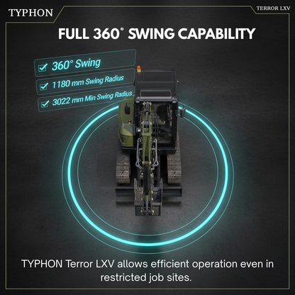 TYPHON TERROR LXV 6.6 Ton Mini Excavator Kubota V2607 56.9HP AC/Heater Cabin Boom Swing Two Speed Travel 0.23m³ Bucket  Heavy Duty Construction Machine