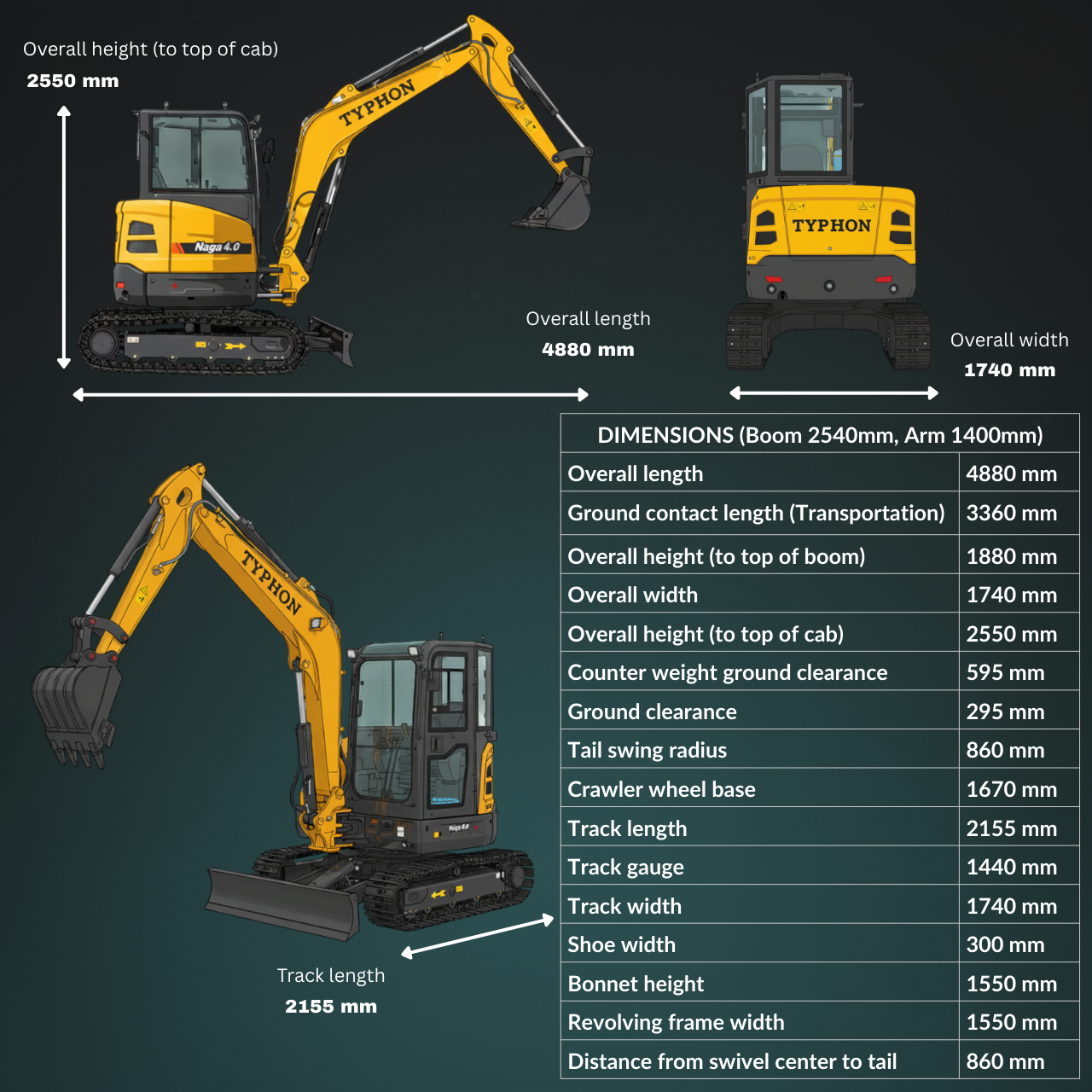 TYPHON NAGA 4.0 Mini Excavator 4-Ton Class with YANMAR 3TNV88F Engine, Zero Tail Swing, High Breakout Force, Advanced Hydraulics & Operator-Friendly Cabin