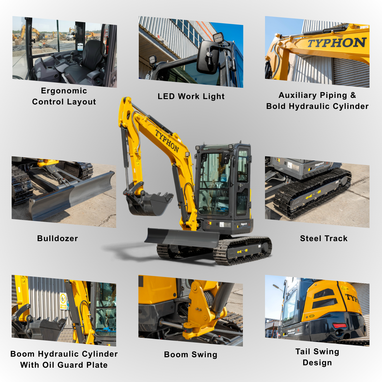 TYPHON NAGA 4.0 Mini Excavator 4-Ton Class with YANMAR 3TNV88F Engine, Zero Tail Swing, High Breakout Force, Advanced Hydraulics & Operator-Friendly Cabin