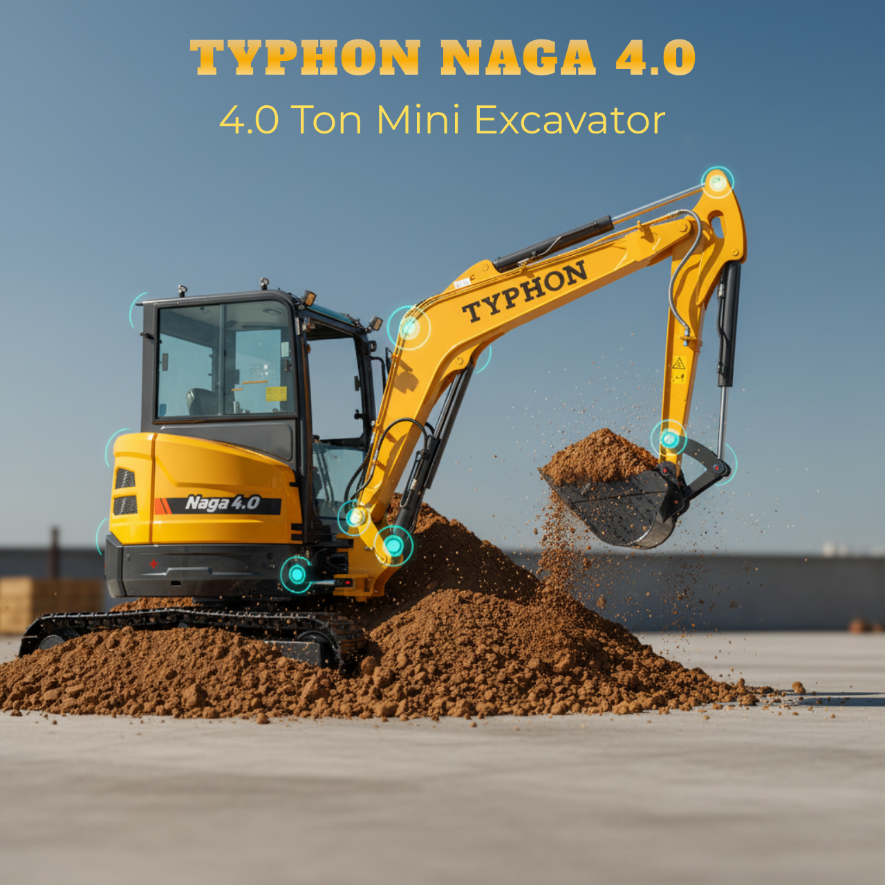 TYPHON NAGA 4.0 Mini Excavator 4-Ton Class with YANMAR 3TNV88F Engine, Zero Tail Swing, High Breakout Force, Advanced Hydraulics & Operator-Friendly Cabin