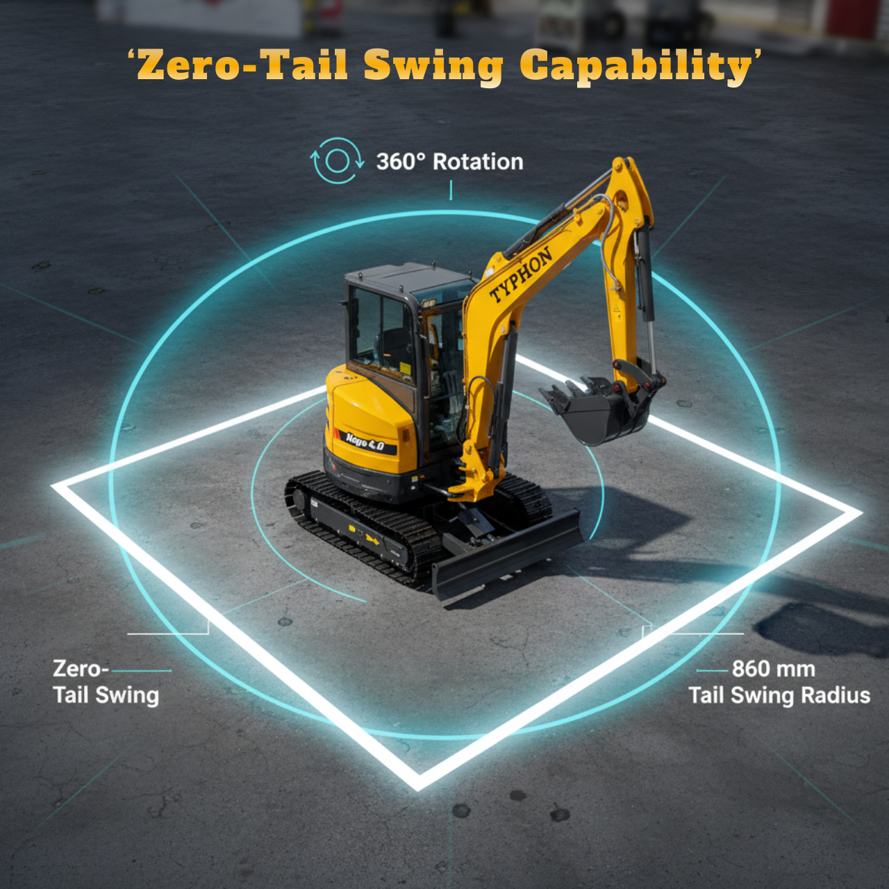 TYPHON NAGA 4.0 Mini Excavator 4-Ton Class with YANMAR 3TNV88F Engine, Zero Tail Swing, High Breakout Force, Advanced Hydraulics & Operator-Friendly Cabin