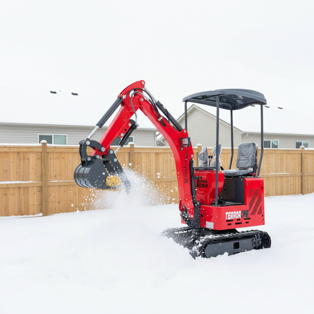 TYPHON TERROR ONE STORM Mini Excavator 1 Ton Trench Digger with Canopy, Hydraulic Oil Cooler, Hydraulic Thumb Clip, Bucket, 13.5hp B&S Gas Engine USA