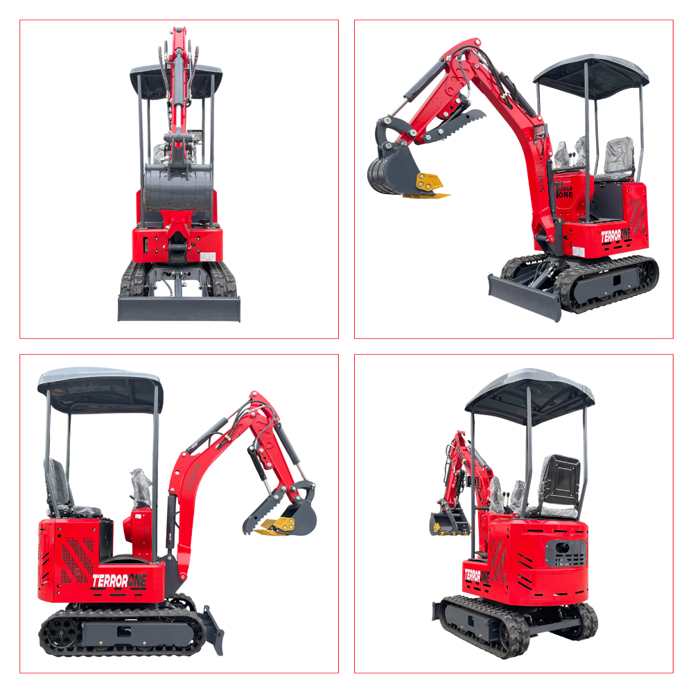 TYPHON TERROR ONE STORM Mini Excavator 1 Ton Trench Digger with Canopy, Hydraulic Oil Cooler, Hydraulic Thumb Clip, Bucket, 13.5hp B&S Gas Engine USA