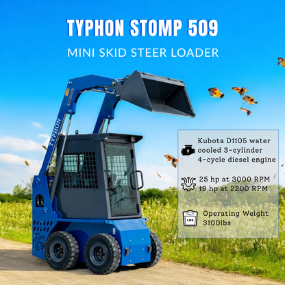 TYPHON STOMP 509 Mini Skid Steer 1.4ton with Kubota D1105  25hp  water cooled 4-Cycle Diesel engine