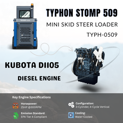 TYPHON STOMP 509 Mini Skid Steer 1.4ton with Kubota D1105  25hp  water cooled 4-Cycle Diesel engine
