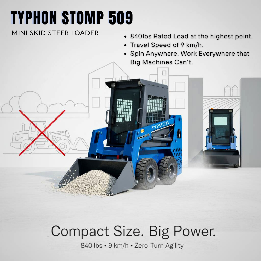 TYPHON STOMP 509 Mini Skid Steer 1.4ton with Kubota D1105  25hp  water cooled 4-Cycle Diesel engine