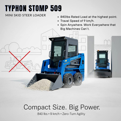 TYPHON STOMP 509 Mini Skid Steer 1.4ton with Kubota D1105  25hp  water cooled 4-Cycle Diesel engine