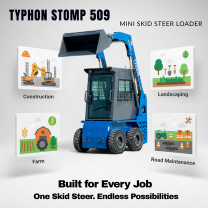 TYPHON STOMP 509 Mini Skid Steer 1.4ton with Kubota D1105  25hp  water cooled 4-Cycle Diesel engine