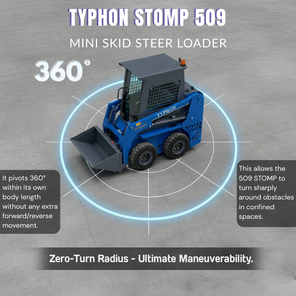TYPHON STOMP 509 Mini Skid Steer 1.4ton with Kubota D1105  25hp  water cooled 4-Cycle Diesel engine
