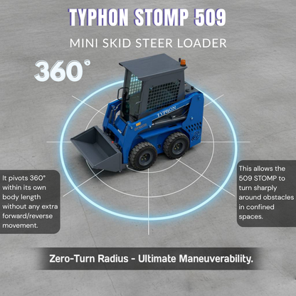 TYPHON STOMP 509 Mini Skid Steer 1.4ton with Kubota D1105  25hp  water cooled 4-Cycle Diesel engine
