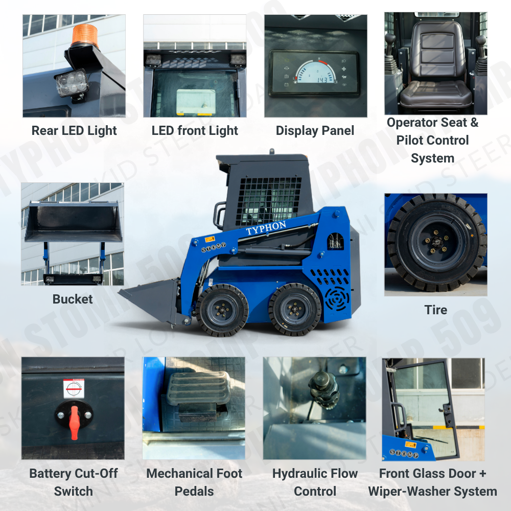 TYPHON STOMP 509 Mini Skid Steer 1.4ton with Kubota D1105  25hp  water cooled 4-Cycle Diesel engine