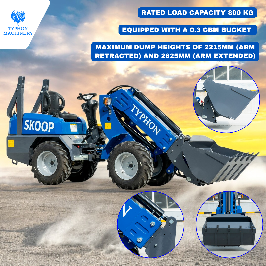 TYPHON SKOOP Wheel Loader with Kubota D1105 diesel engine 25 hp 1 ton Load USA