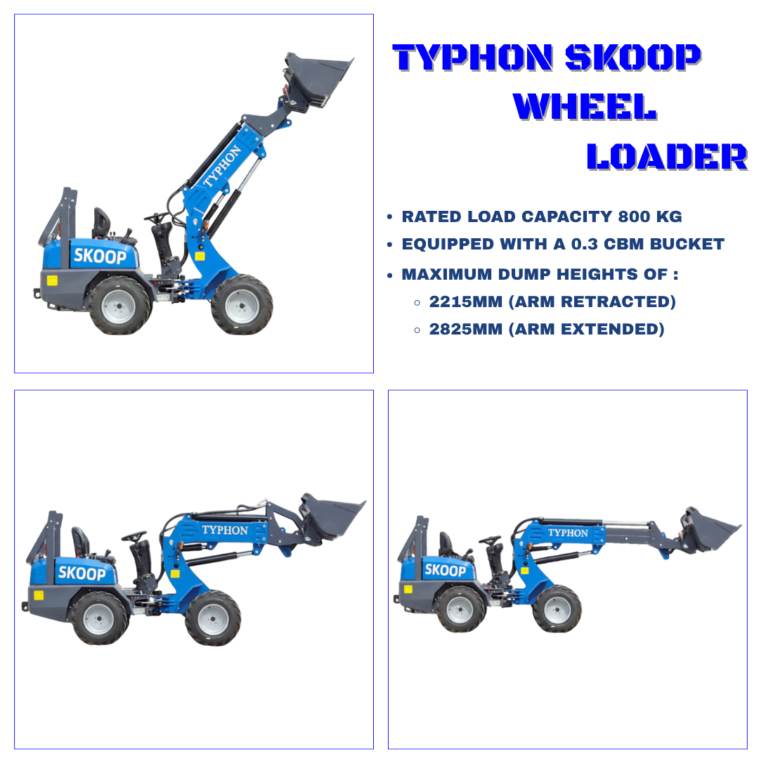 TYPHON SKOOP Wheel Loader with Kubota D1105 diesel engine 25 hp 1 ton Load USA