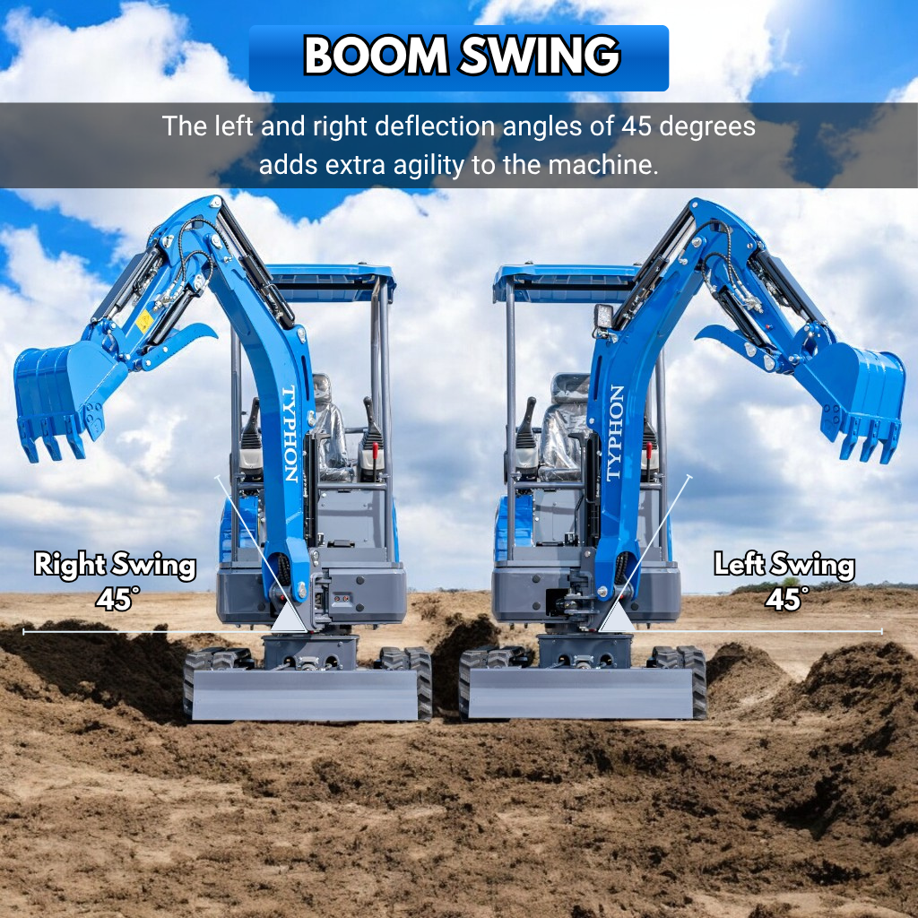 New TYPHON TERROR XIX STORM Mini Excavator 4000lbs 20.4hp Kubota D902 engine  Trench Digger with Boom Swing, Canopy, Retractable Tracks