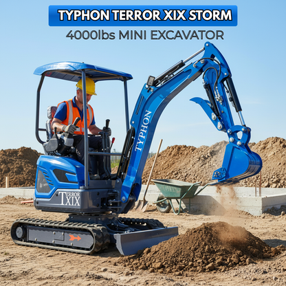 New TYPHON TERROR XIX STORM Mini Excavator 4000lbs 20.4hp Kubota D902 engine  Trench Digger with Boom Swing, Canopy, Retractable Tracks