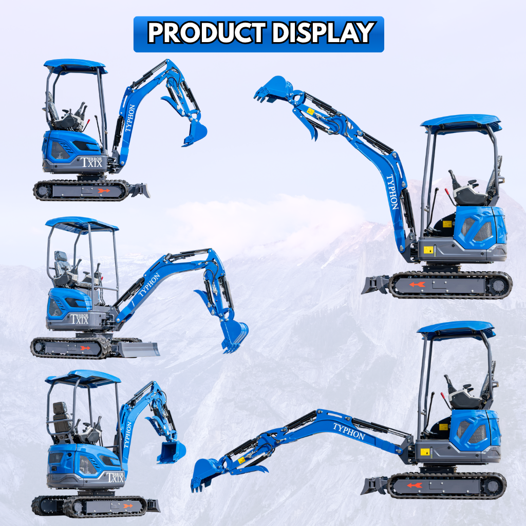 New TYPHON TERROR XIX STORM Mini Excavator 4000lbs 20.4hp Kubota D902 engine  Trench Digger with Boom Swing, Canopy, Retractable Tracks