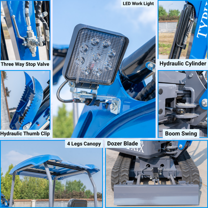 New TYPHON TERROR XIX STORM Mini Excavator 4000lbs 20.4hp Kubota D902 engine  Trench Digger with Boom Swing, Canopy, Retractable Tracks