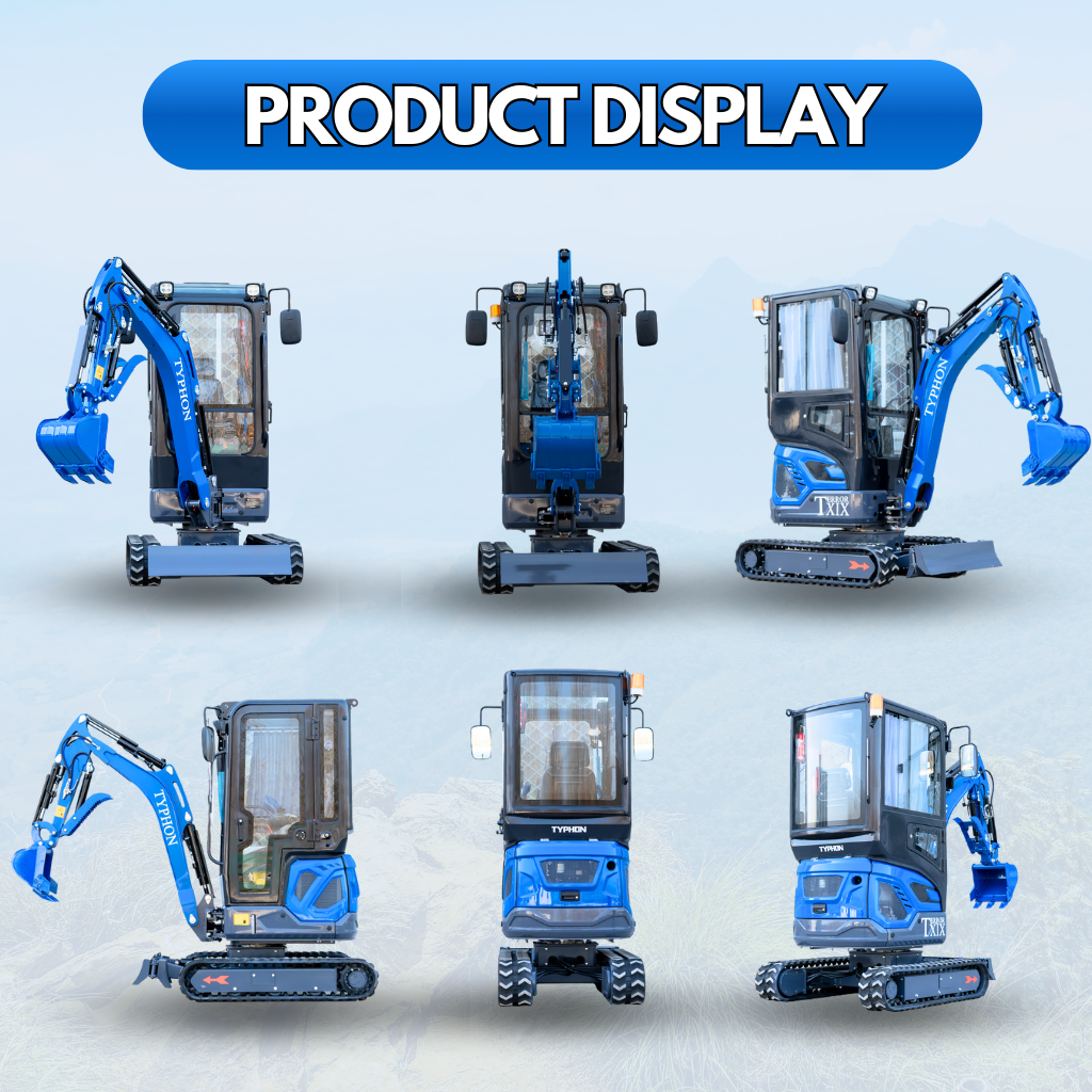 TYPHON TERROR XIX Prestige, 20.4 HP Kubota D902 4200lbs Mini Excavator with Boom Swing, Retractable Tracks, and Heater Cabin