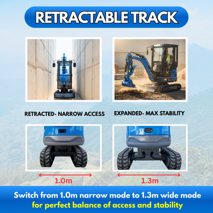 TYPHON TERROR XIX Prestige, 20.4 HP Kubota D902 4200lbs Mini Excavator with Boom Swing, Retractable Tracks, and Heater Cabin