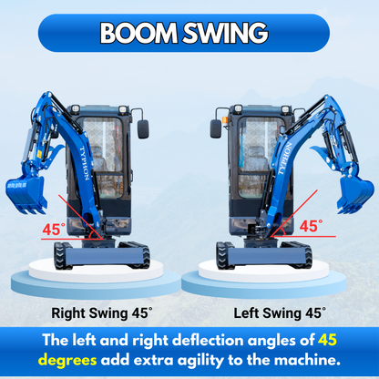 TYPHON TERROR XIX Prestige, 20.4 HP Kubota D902 4200lbs Mini Excavator with Boom Swing, Retractable Tracks, and Heater Cabin