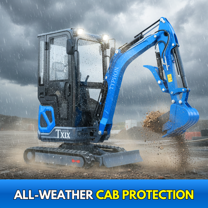 TYPHON TERROR XIX Prestige, 20.4 HP Kubota D902 4200lbs Mini Excavator with Boom Swing, Retractable Tracks, and Heater Cabin