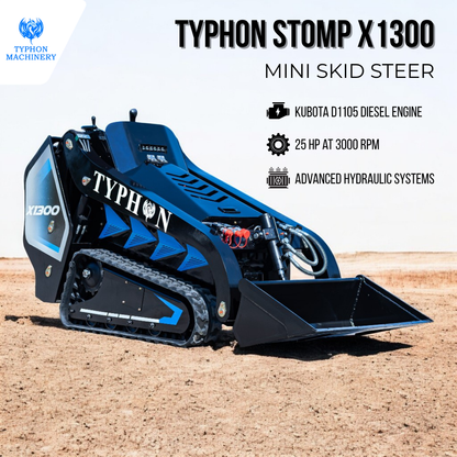 TYPHON STOMP X1300 Mini Skid Steer Loader with Kubota D1105 25hp Engine and Advance Hydraulic Systems