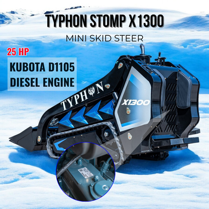 TYPHON STOMP X1300 Mini Skid Steer Loader with Kubota D1105 25hp Engine and Advance Hydraulic Systems