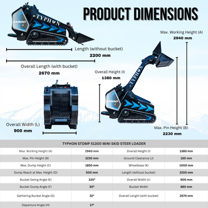 TYPHON STOMP X1300 Mini Skid Steer Loader with Kubota D1105 25hp Engine and Advance Hydraulic Systems