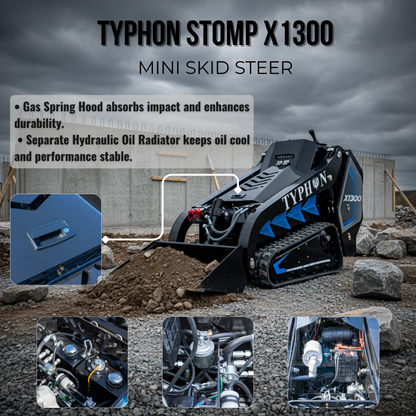 TYPHON STOMP X1300 Mini Skid Steer Loader with Kubota D1105 25hp Engine and Advance Hydraulic Systems