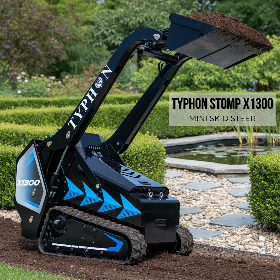 TYPHON STOMP X1300 Mini Skid Steer Loader with Kubota D1105 25hp Engine and Advance Hydraulic Systems