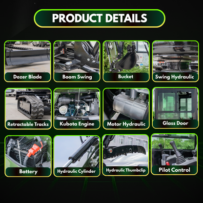 TYPHON TERROR XXV Prestige Mini Excavator 2.7Ton, Kubota D1105 25.1 HP, Comfortable Cabin with AC & Heater, Retractable Track, Boom Swing