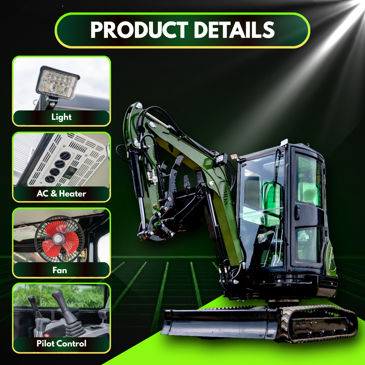 TYPHON TERROR XXV Prestige Mini Excavator 2.7Ton, Kubota D1105 25.1 HP, Comfortable Cabin with AC & Heater, Retractable Track, Boom Swing