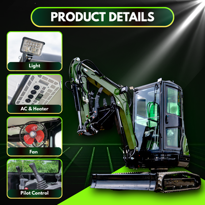 TYPHON TERROR XXV Prestige Mini Excavator 2.7Ton, Kubota D1105 25.1 HP, Comfortable Cabin with AC & Heater, Retractable Track, Boom Swing