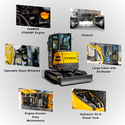 TYPHON NAGA 4.0 Mini Excavator 4-Ton Class with YANMAR 3TNV88F Engine, Zero Tail Swing, High Breakout Force, Advanced Hydraulics & Operator-Friendly Cabin