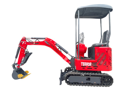 TYPHON TERROR ONE STORM Mini Excavator 1 Ton Trench Digger with Canopy, Hydraulic Oil Cooler, Hydraulic Thumb Clip, Bucket, 13.5hp B&S Gas Engine USA