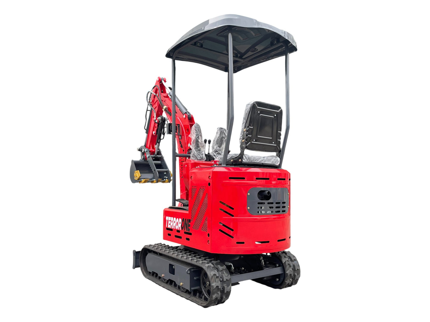 TYPHON TERROR ONE STORM Mini Excavator 1 Ton Trench Digger with Canopy, Hydraulic Oil Cooler, Hydraulic Thumb Clip, Bucket, 13.5hp B&S Gas Engine USA