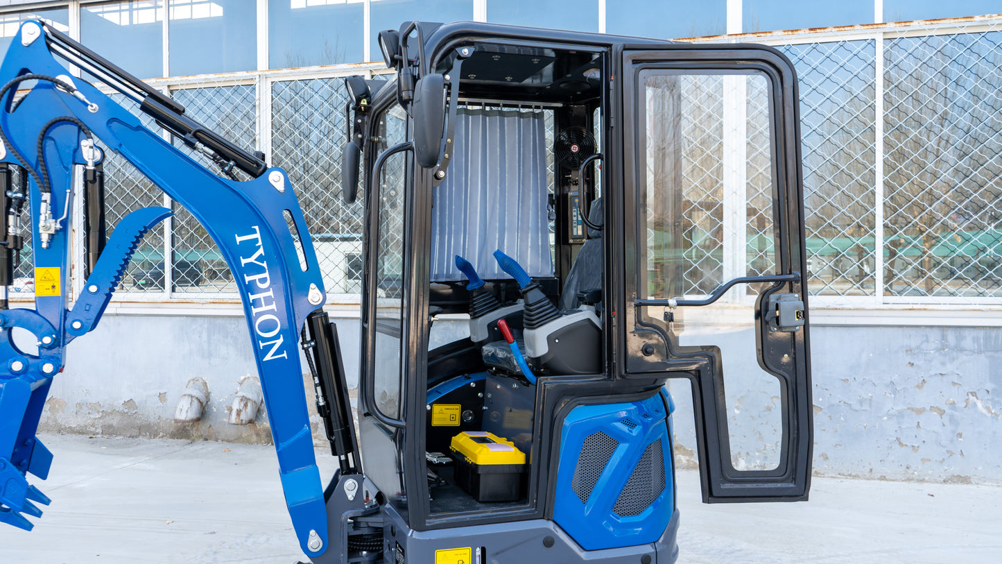 TYPHON TERROR XIX Prestige, 20.4 HP Kubota D902 4200lbs Mini Excavator with Boom Swing, Retractable Tracks, and Heater Cabin